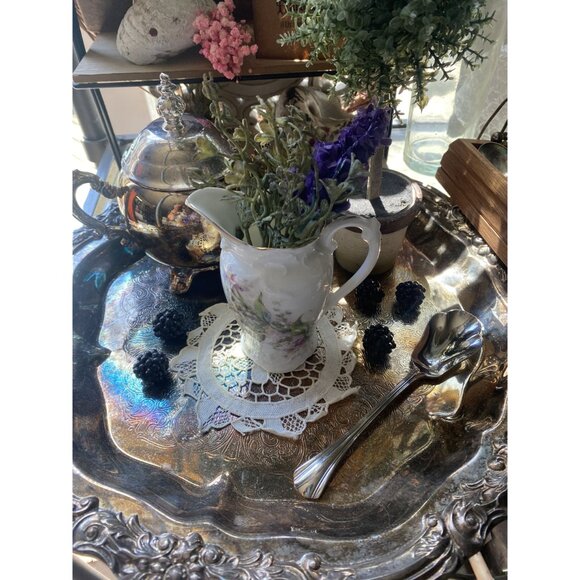 Vintage Porcelain Creamer Lavender Iris LOV Floral Early 1900s Shabby Chic - Picture 4 of 16